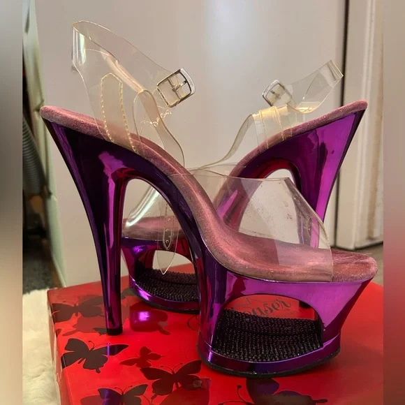 Pleaser Moon 7” Heels. Purple Chrome. - Picture 3 of 10